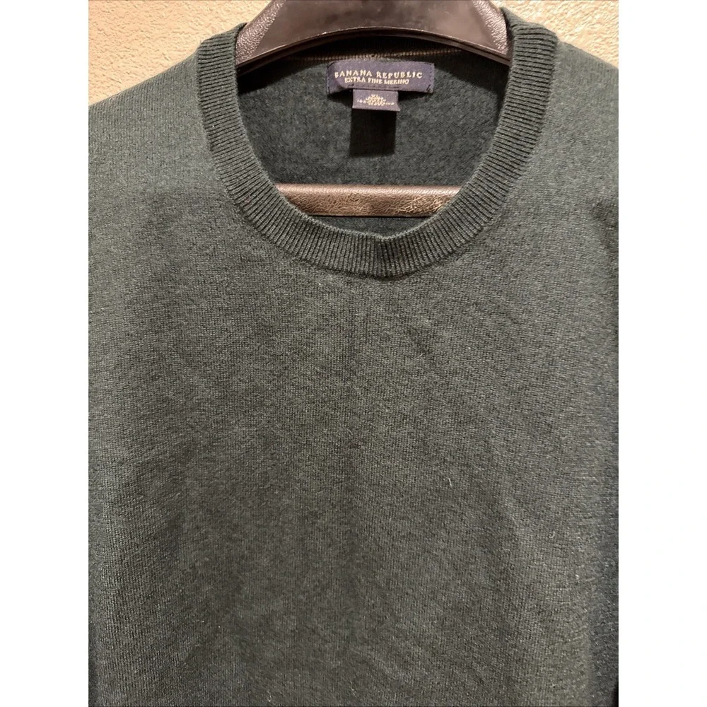 Banana Republic Extra Fine Merino Wool Sweater‎ Mens XL Crew Neck Pullover Green